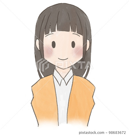 人，手繪風格，微笑的長發女人 98683672