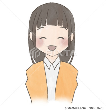 人，手繪風格，微笑的長發女人 98683673