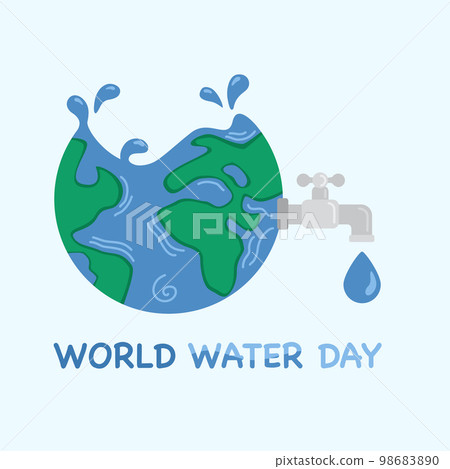 World water day illustration poster. Save water web template, flyer, banner, greeting card. Planet Earth illustration. Vector illustration 98683890