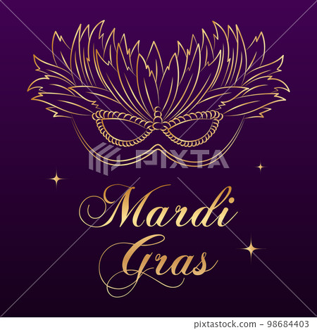 Mardi Gras banner, golden carnival mask and text on dark background. Poster, flyer, vector Mardi Gras banner, golden carnival mask and text on dark background. Poster, flyer, vector 98684403