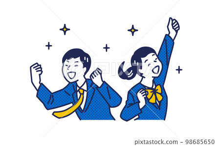 穿制服的學生做膽量姿勢感覺閃閃發光的青春 穿制服的學生做膽量姿勢感覺閃閃發光的青春 98685650