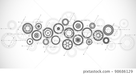 Cogs and gear wheel mechanisms. Concepts and ideas for hi-tech digital technology and engineering design. Abstract technical background of mechanical engineering. Vector illustration 98686129