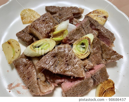 Beef misuji steak served on a white plate photo material 98686437