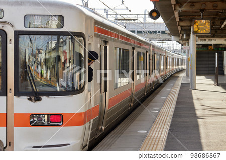 JR local line commuter train at Inazawa station in the morning JR local line commuter train at Inazawa station in the morning 98686867