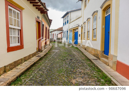 ancient architecture and facades of colonial city of Sao Joao del Rei, Minas Gerais state in Brazil 98687096