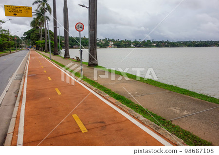 bike lane beside Pampulha lagoon in Belo Horizonte, Minas Gerais, Brazil bike lane beside Pampulha lagoon in Belo Horizonte, Minas Gerais, Brazil 98687108