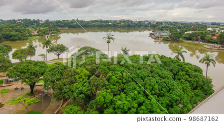 Pampulha lagoon in Belo Horizonte, Minas Gerais, Brazil. Aerial view Pampulha lagoon in Belo Horizonte, Minas Gerais, Brazil. Aerial view 98687162