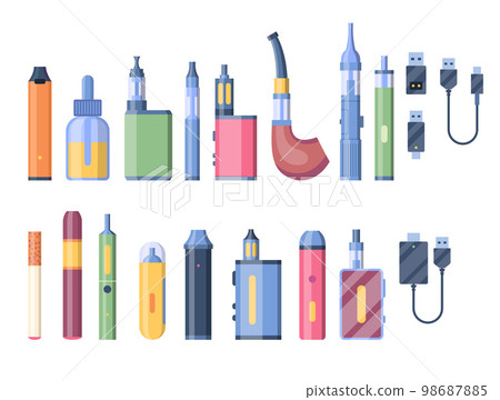 Cartoon Color Different Types of E Cigarettes... - Stock Illustration  [98687885]