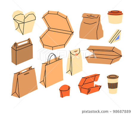 Cartoon Color Different Cardboard Boxes Food Set Packaging and Delivery Concept Flat Design Style. Vector illustration Cartoon Color Different Cardboard Boxes Food Set Packaging and Delivery Concept Flat Design Style. Vector illustration 98687889