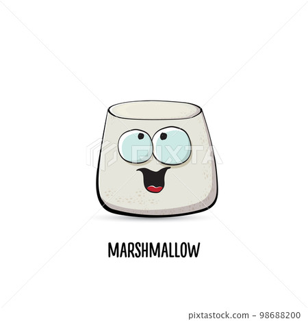 funny cartoon cute marshmallow character isolated on white background. My name is marshmallow vector concept. vector summer funky marshmallow food character funny cartoon cute marshmallow character isolated on white background. My name is marshmallow vector concept. vector summer funky marshmallow food character 98688200
