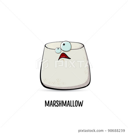 funny cartoon cute marshmallow character isolated on white background. My name is marshmallow vector concept. vector summer funky marshmallow food character funny cartoon cute marshmallow character isolated on white background. My name is marshmallow vector concept. vector summer funky marshmallow food character 98688239