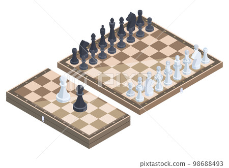 3D chess illustration king, queen bishop and pawn horse rook on