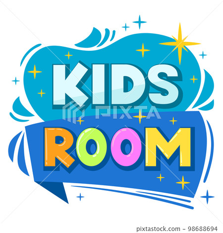 Cartoon kids room sticker. Game zone playroom, kids entertainment party club and game zone badge flat vector illustration on white background Cartoon kids room sticker. Game zone playroom, kids entertainment party club and game zone badge flat vector illustration on white background 98688694