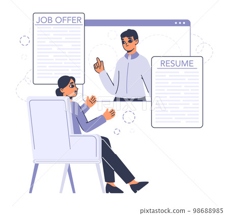 Headhunting agency manager selects job candidates. HR recruitment process, job seekers resume flat vector illustration on white background Headhunting agency manager selects job candidates. HR recruitment process, job seekers resume flat vector illustration on white background 98688985