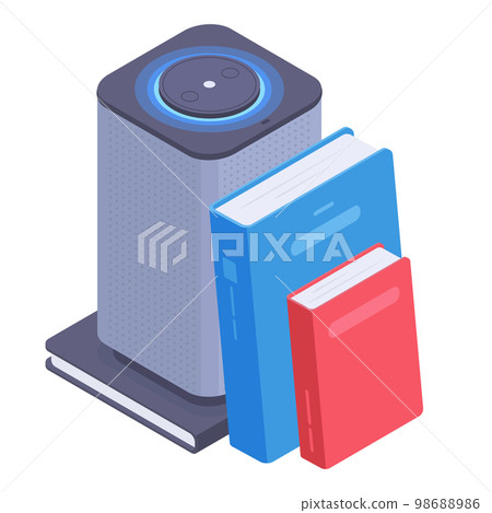 Isometric audio books app. Smart speaker online library, mobile books, entertainment and education concept, 3d vector illustration on white background 98688986