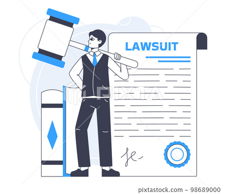 Law firm consultation service worker. Litigation support concept, law and judgment research flat vector illustration on white background 98689000