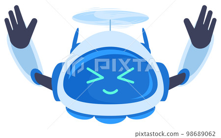 Cartoon aerial drone. Cute cheerful robot quadcopter, modern flying drone with propellers isolated flat vector illustration on white background 98689062