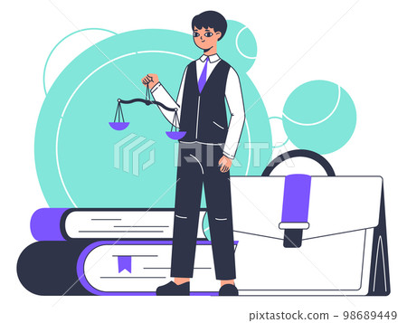 Legal service worker, litigation support concept. Law firm consultation, law and judgment research flat vector illustration on white background Legal service worker, litigation support concept. Law firm consultation, law and judgment research flat vector illustration on white background 98689449