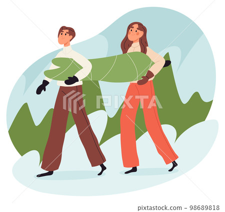 Christmas people, winter holiday celebration. Xmas party festive preparation and winter activities isolated flat cartoon vector illustration on white background 98689818