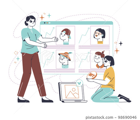 Non fungible token, crypto art selling and buying. Digital artist creating non fungible token via blockchain, exclusive nft masterpieces flat vector Illustration. Cryptocurrency arts concept Non fungible token, crypto art selling and buying. Digital artist creating non fungible token via blockchain, exclusive nft masterpieces flat vector Illustration. Cryptocurrency arts concept 98690046