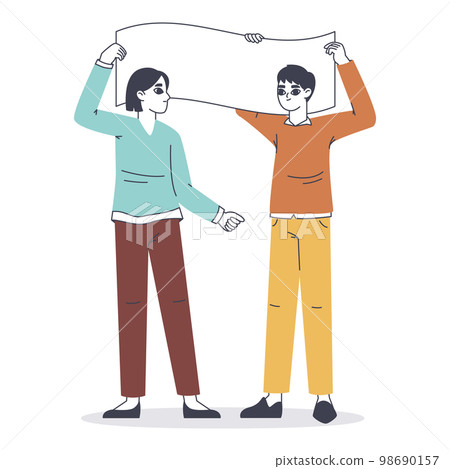 Protesting couple, peaceful protest and manifestation. Political or eco activists protest, people holding empty placard flat vector illustration. Protesting activists Protesting couple, peaceful protest and manifestation. Political or eco activists protest, people holding empty placard flat vector illustration. Protesting activists 98690157