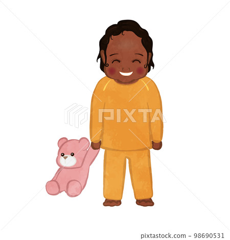 Girl in pajamas with a stuffed animal 04 98690531