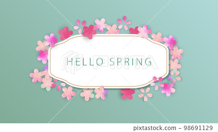 Background design banner template surrounded by cherry blossom petals watercolor 98691129
