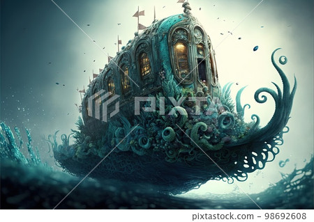 Fantasy water sled monster charachter half human half animal illustration generative ai 98692608