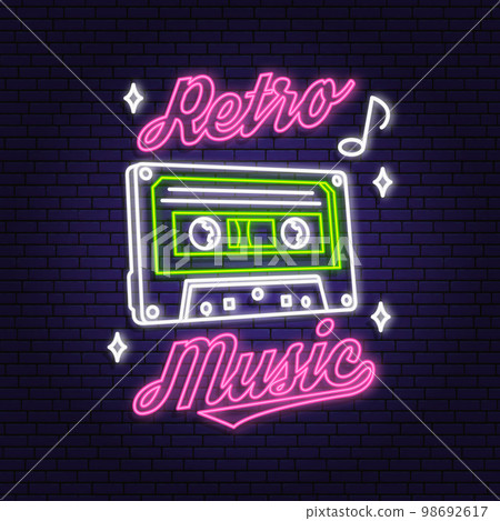 Music neon sign with digital equalizer Royalty Free Vector