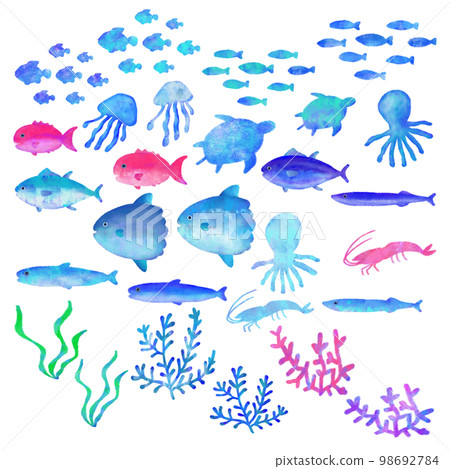 水彩觸摸海洋生物集 98692784