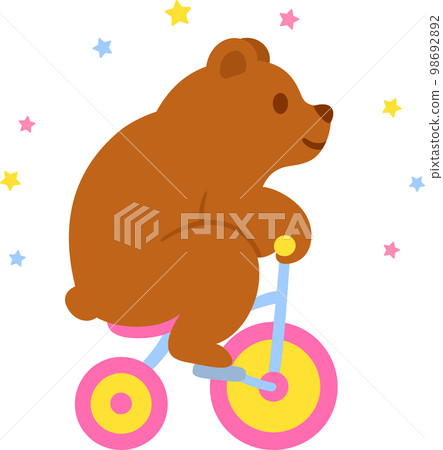 Cartoon bear riding tricycle 98692892