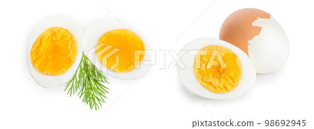 boiled egg and half isolated on white background. Top view. boiled egg and half isolated on white background. Top view. 98692945
