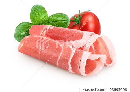 Italian prosciutto crudo or spanish jamon. Raw ham isolated on white background with full depth of field. 98693008