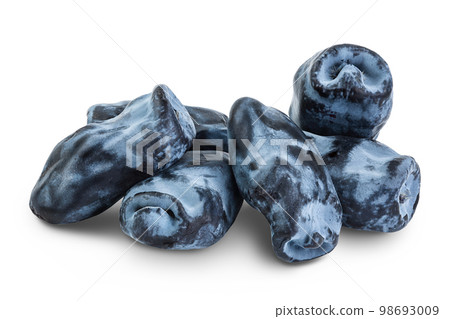 Fresh honeysuckle blue berry isolated on white background with full depth of field 98693009