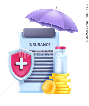 3D medical health insurance icon, vector medic shield, protect family umbrella healthcare concept.  98693331