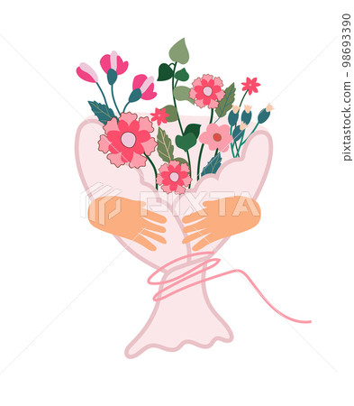 A bright postcard with a bouquet of spring flowers. A floral arrangement for celebrating a birthday, wedding, mother's day, spring, etc. Vector illustration A bright postcard with a bouquet of spring flowers. A floral arrangement for celebrating a birthday, wedding, mother's day, spring, etc. Vector illustration 98693390