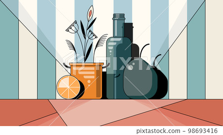 Retro still life composition with food and drink. Retro still life composition with food and drink. 98693416