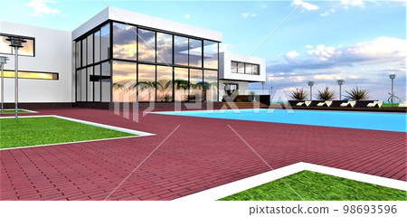 Profitable investment in modern suburban real estate under construction. Low property prices during the crisis. 3d rendering. 98693596