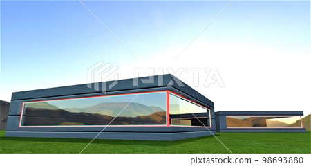 Futuristic design of modular housing on a distant planet after the migration of mankind from Earth due to the nuclear apocalypse. 3d rendering.home, design, construction, modern, exterior, building, Futuristic design of modular housing on a distant planet after the migration of mankind from Earth due to the nuclear apocalypse. 3d rendering.home, design, construction, modern, exterior, building, 98693880