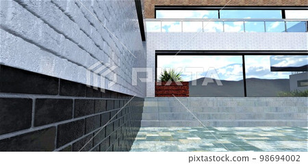 Black and white colored brick tile as a trending finishing material for the walls of the contemporary real estate. 3d rendering. 98694002