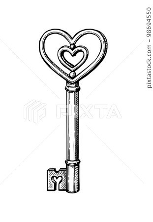 Heart shaped key ink sketch. Heart shaped key ink sketch. 98694550