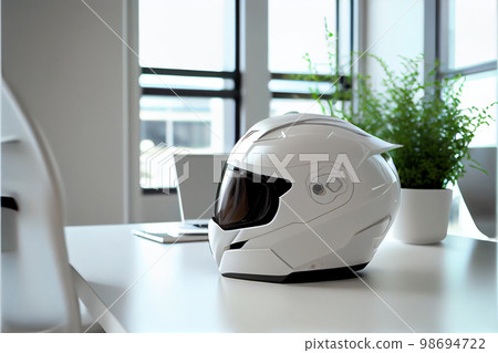 White, shiny motorcycle helmet White, shiny motorcycle helmet 98694722