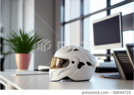 White, shiny motorcycle helmet White, shiny motorcycle helmet 98694728