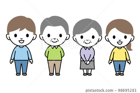 Four men and women of senior and young generation Four men and women of senior and young generation 98695281