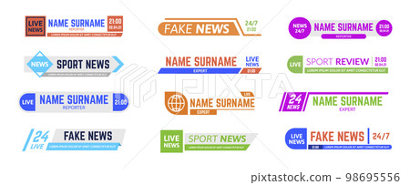 Tv news bars, breaking news broadcasting third part banners. Templates for video editing and text. News and sport channels Tv news bars, breaking news broadcasting third part banners. Templates for video editing and text. News and sport channels 98695556