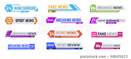 Headline information media screen frames. Breaking news tv bars for broadcasting. Sport program or live show banners 98695625