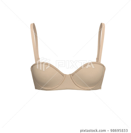 Beige female bra isolated on a white background. Compression bra for breast. Breast support band. Closeup of elegant black push up woman underwear. Basic classic cotton everyday bra Beige female bra isolated on a white background. Compression bra for breast. Breast support band. Closeup of elegant black push up woman underwear. Basic classic cotton everyday bra 98695833