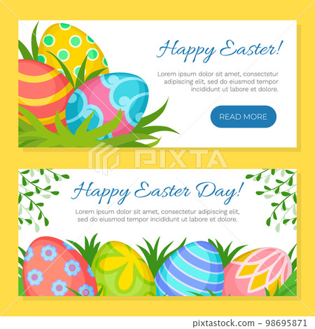 Happy Easter Banner with Decorated Egg Shell Vector Template Happy Easter Banner with Decorated Egg Shell Vector Template 98695871