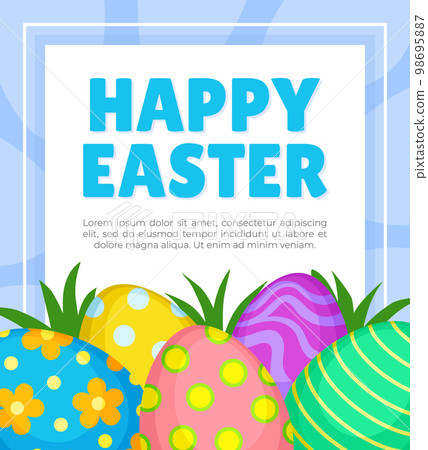 Happy Easter Banner with Decorated Egg Shell Vector Template Happy Easter Banner with Decorated Egg Shell Vector Template 98695887