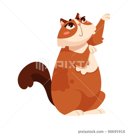 Funny Cat Domestic Pet Sitting with Raised Paw Vector Illustration 98695918